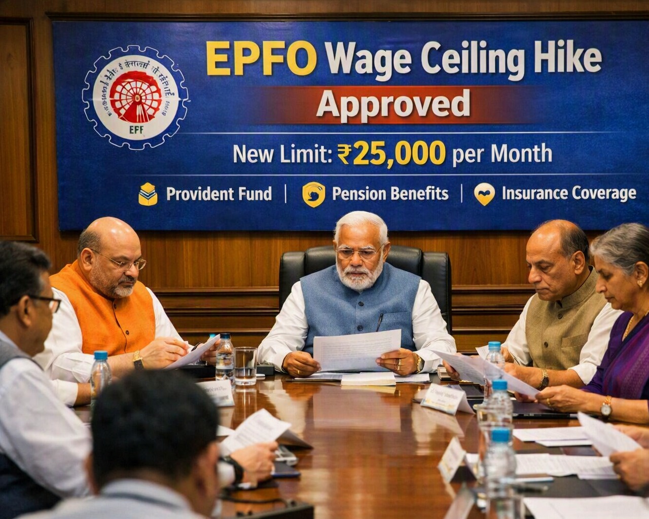 Union Cabinet meeting approving EPFO wage ceiling hike to ₹25,000 per month