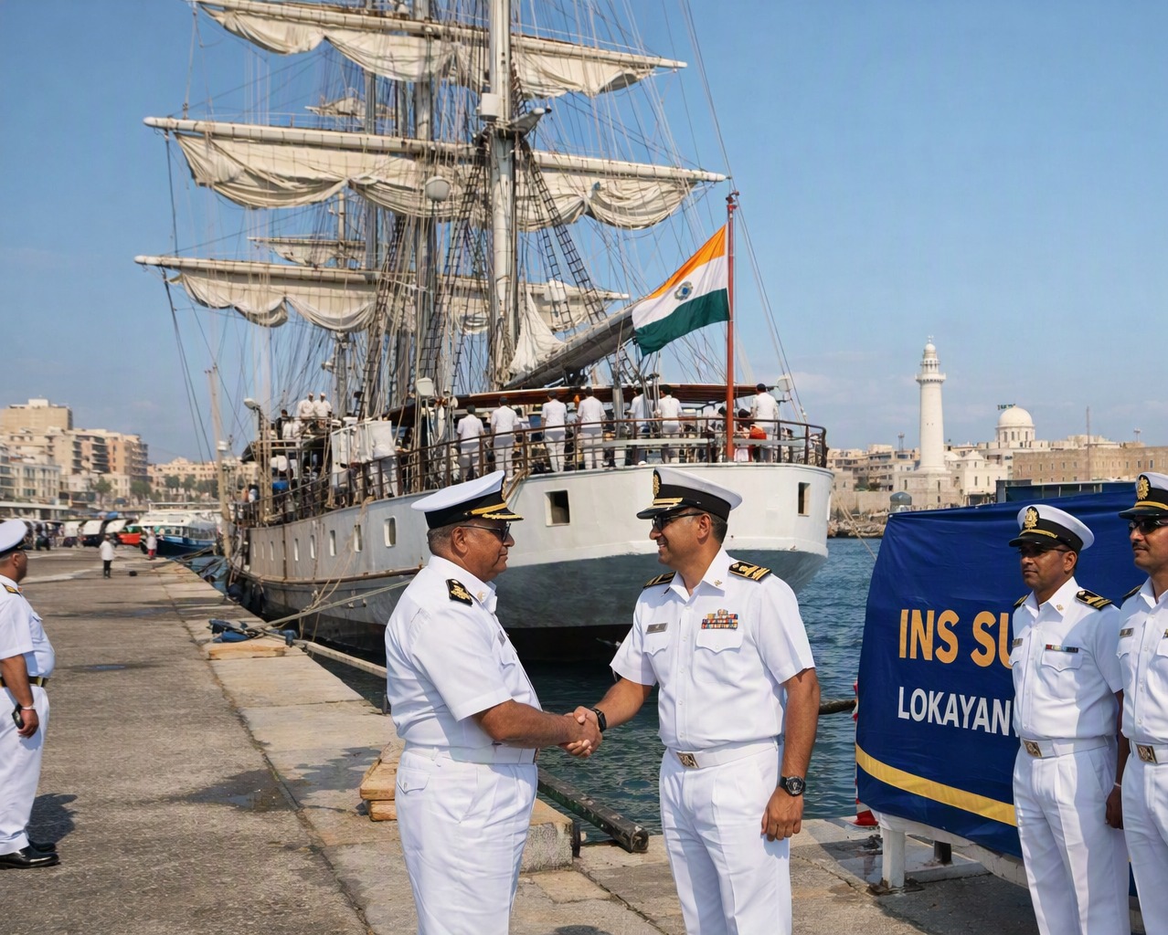 INS Sudarshini docked at Alexandria port during Lokayan 26 voyage