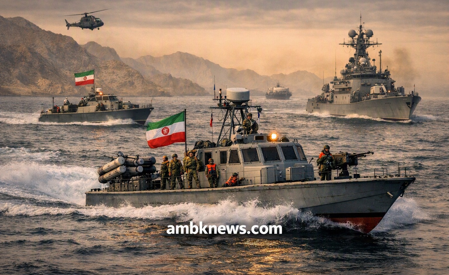Iranian naval patrol boats in the Strait of Hormuz during heightened tensions