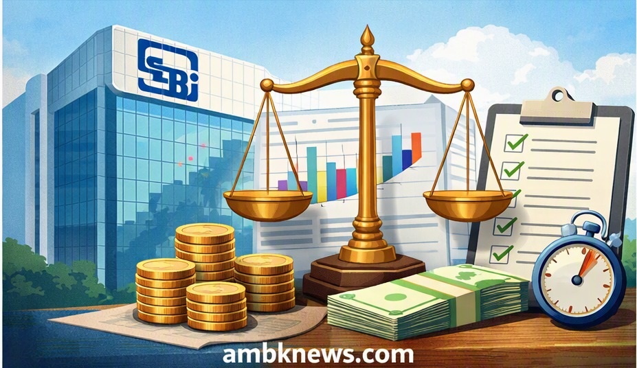 SEBI headquarters with justice scales and financial charts representing regulatory reform