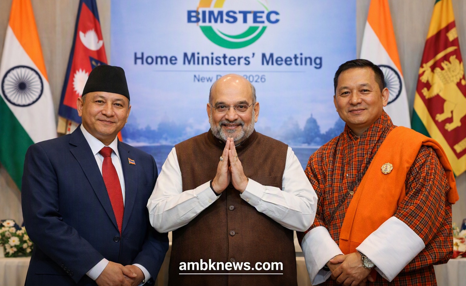 Amit Shah with Nepal and Bhutan Home Ministers during BIMSTEC meeting in New Delhi