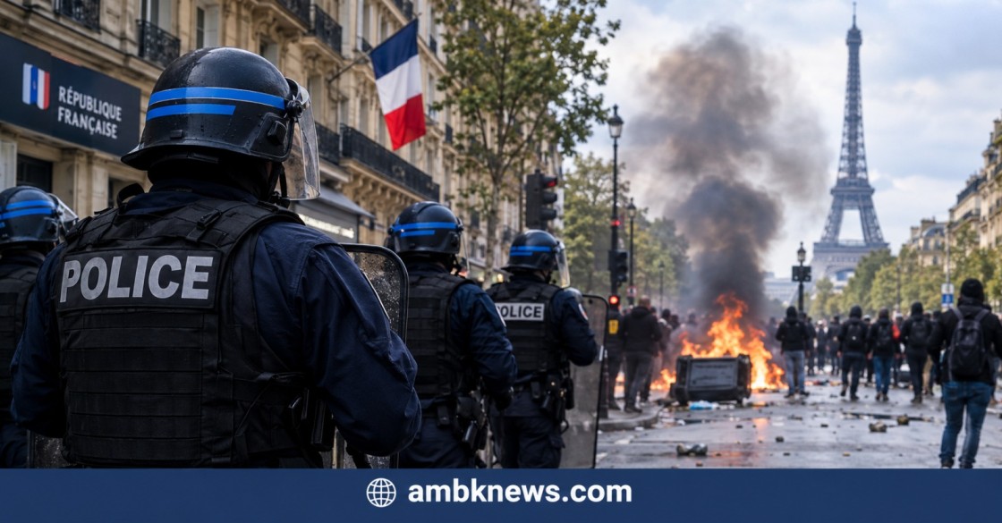 French police officers responding to unrest following weekend protests